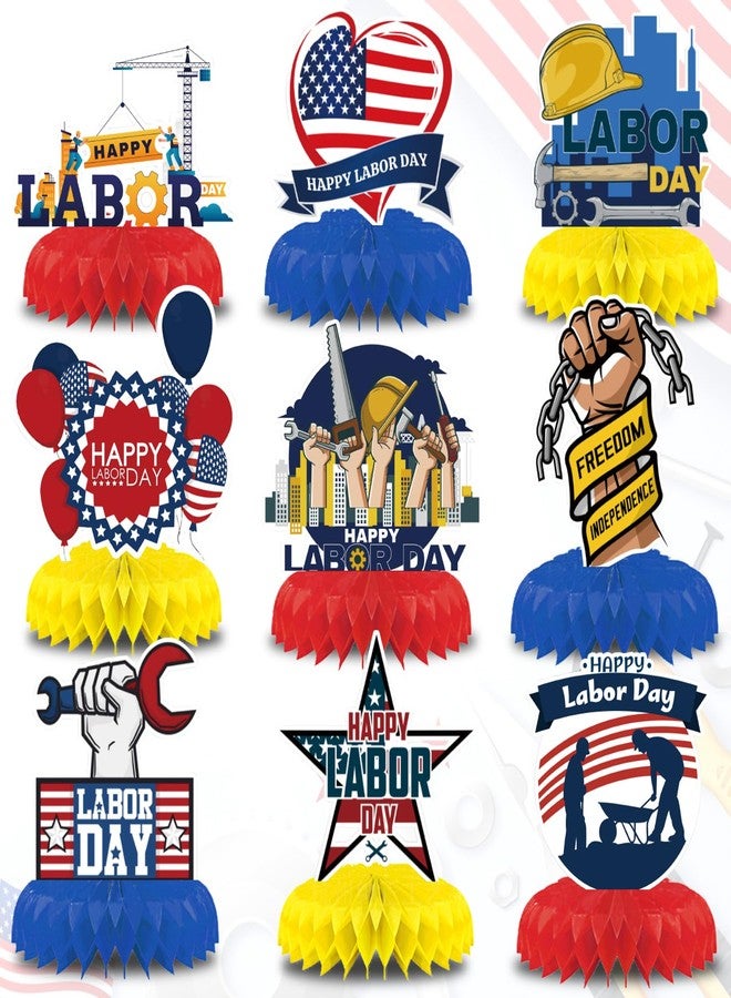 ABTOLS 9pcs Labor Day Party Decorations 3D Labor Day Honeycomb Centerpiece for Patriotic Party Decorations, Patriotic Star Honeycomb Centerpieces for Baby Shower Patriotic Labor Day Party Supplies - Image 1